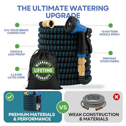 J&B XpandaHose 75ft Expandable Garden Hose, Lightweight, Brass Connectors - color: Blue/Black, size: 75ft