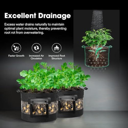 VIVOSUN 3-Pack 10 Gallon Potato Grow Bags, 360° Visibility Harvest Window - size: 10 Gallon