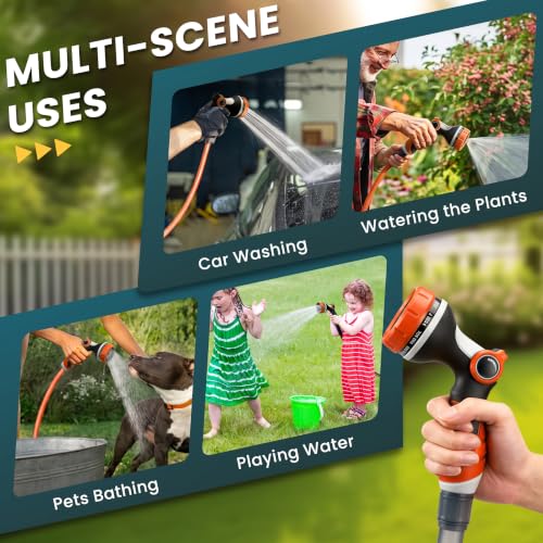 Garden Hose Nozzle,Water Hose Sprayer Thumb Control with 10 Spray Patterns - color: Orange