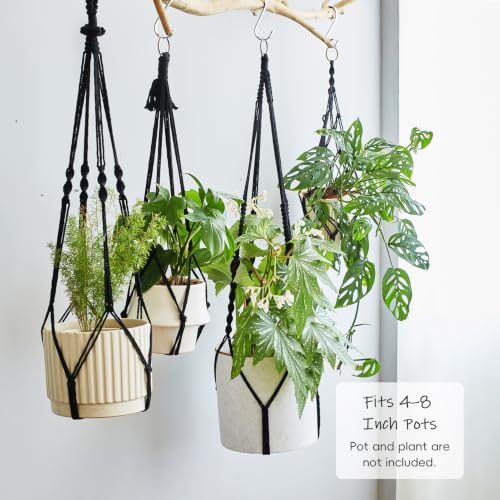 4Pack Macrame Plant Hangers Boho Hanging Planter for Indoor Plants - color: Black