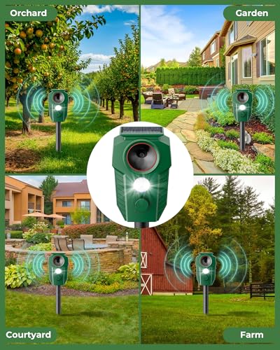 Solar Ultrasonic Deer Repellent 4-Pack, Motion Sensor, Waterproof Outdoor