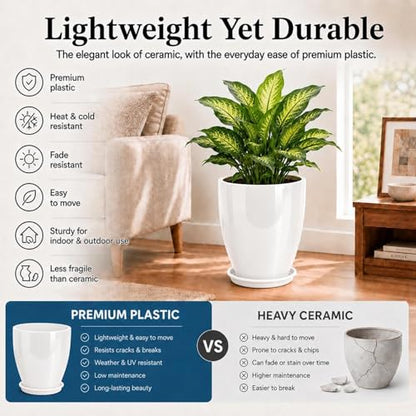Usocik Large Outdoor Planters, Set of 4, 10/12/21/24 Inch, Glossy White - color: Glossy White