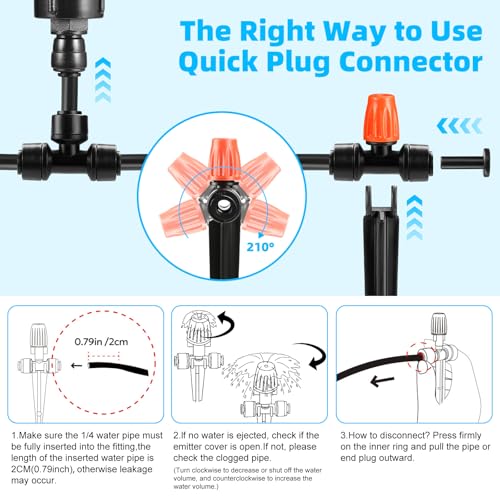 75FT Drip Irrigation System - Easy to Assemble Quick Plug Adjustable Spray Volume Garden Watering/Misting Cooling System with 1/4" Polyethylene (PE) Water Pipes for Gardens, Raised Beds, Lawns - size: 75FT (1/4" Polyethylene (PE) Water Pipes)