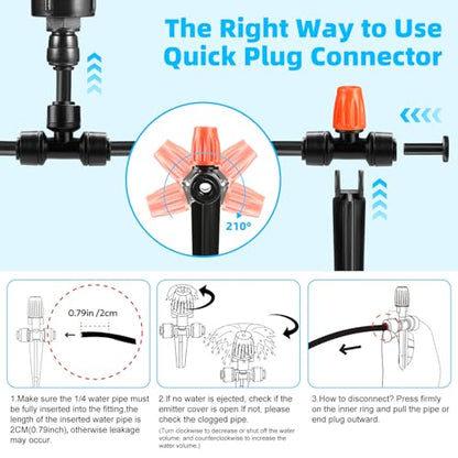 75FT Drip Irrigation System - Easy to Assemble Quick Plug Adjustable Spray Volume Garden Watering/Misting Cooling System with 1/4" Polyethylene (PE) Water Pipes for Gardens, Raised Beds, Lawns - size: 75FT (1/4" Polyethylene (PE) Water Pipes)