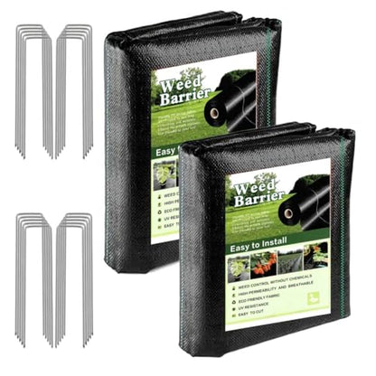 4FT x 100FT Weed Barrier Landscape Fabric (2 Pack 4x50FT) - Premium Heavy-Duty 3.2oz Gardening Weed Control Mat with 30 U-Shaped Securing Pegs - Ground Cover for Garden, Flower Bed, Yard - size: 3.2oz-2pack 4FT x 50FT