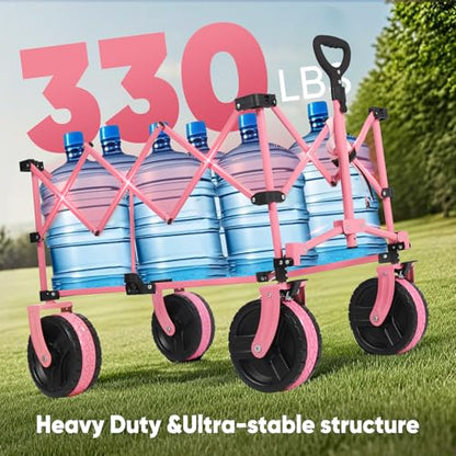Sekey 220L Beach Wagon, 330 lb Capacity, Foldable, 8 in Wide Wheels - color: Pink