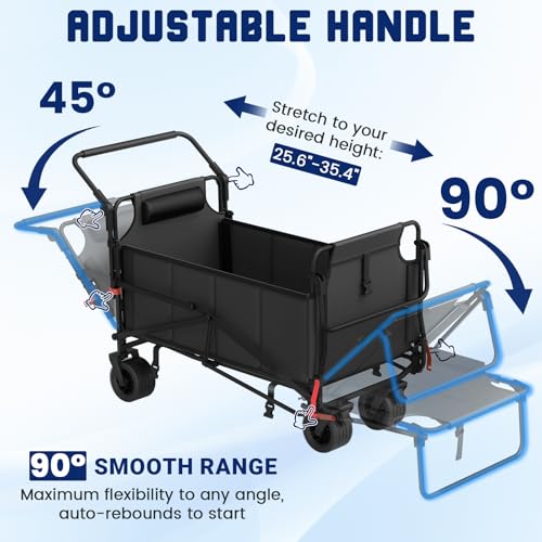 LEVELEVE Heavy Duty Folding Wagon - 2-in-1 Collapsible Cart, All-Terrain Wheels w/Brakes & Side Pockets (Dark Gray, 650lb Capacity) - color: Dark Grey, size: Large