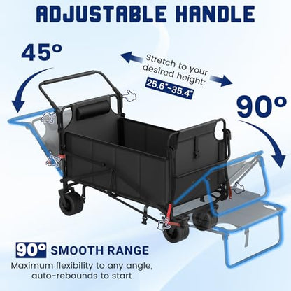 LEVELEVE Heavy Duty Folding Wagon - 2-in-1 Collapsible Cart, All-Terrain Wheels w/Brakes & Side Pockets (Dark Gray, 650lb Capacity) - color: Dark Grey, size: Large