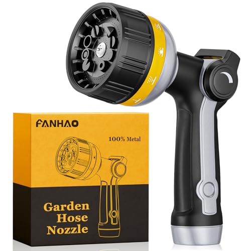 FANHAO Metal Thumb Control Garden Hose Nozzle Heavy Duty, 10 Spray Patterns - color: Yellow