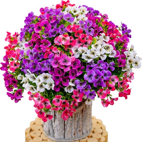 AXYLEX Artificial Pansies Outdoor, 16 Bundles Fake Plants (Multi 4) - color: 16 Pcs - Red Pink+purple+white+magenta