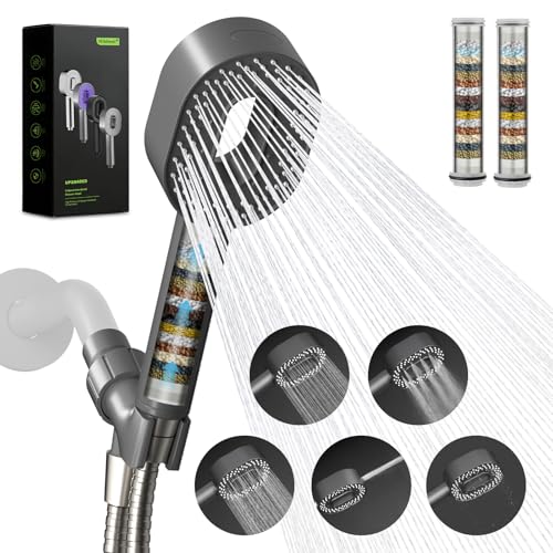 Hibbent Filtered Handheld Showerhead with 3 Filters, 5 Sprays Shower Head - color: Gray, style: Showerhead with 3 Filters