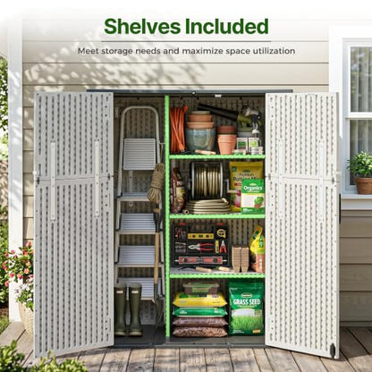 Macrout 50 Cu.Ft Plastic Outdoor Storage Cabinet with Shelves, 4.5 x 2 ft Waterproof Resin Outdoor Storage Shed with Floor, Lockable Vertical Shed for Garden and Patio ST2269 - size: Medium
