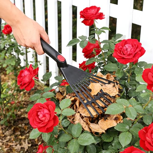 DECHOUS 2Pcs Small Hand Rake Garden Tool: Short Handle Plastic Hand Rakes for Gardening Cultivating Loosening Soil Spreading - 9 Tine - Garden Essential Tools - Black