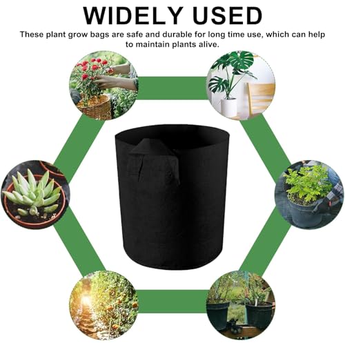 5 Pack 3 Gallon Grow Bags, Heavy Duty Nonwoven Fabric Pots with Handles, Plant Grow Bags for Vegetables, Flowers, and Fruits, Aeration Planters for Outdoor and Indoor Gardening