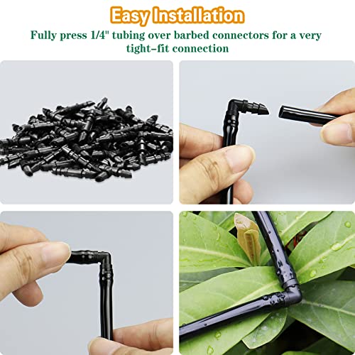 Gardrip 1/4 Inch Drip Irrigation Fittings Kit：140 Pieces Drip Irrigation Parts with Sharp End for 1/4" Irrigation Tubing Barbed Connectors for Home Garden 65 Couplings 50 Tees 10 Elbows 15 Goof Plugs - color: Sharp Barbed Fittings-140P