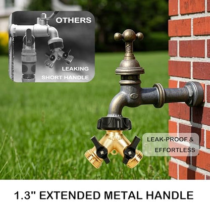 LIULO TOOL Brass Garden Hose Splitter 2 Way, Hose Y Splitter 3/4 Inch Heavy Duty Brass Hose Connector Tap Splitter, Hose Spigot Adapter 2 Valves with Rubber Washers (1 Pack) - size: 1 Pack