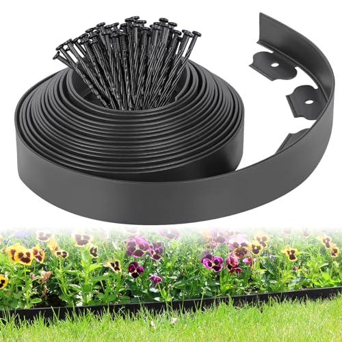 2IN x 50FT Landscape Edging Border with 75 Spikes, Plastic Edging for Landscaping, No Dig Garden Border Edging Kit for Flower Beds, Lawn, Yard, Paver Pathway - size: 2 In x 50 FT
