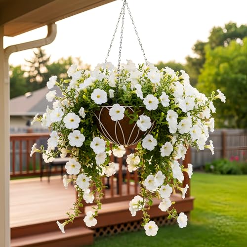 HOSY 2-Pack 12-in Hanging Metal Planter Baskets with Coconut Fibre Liner - color: Petals - White