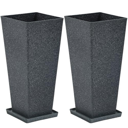 Autodaya 28" Plant Pots Tall Planters for Plants Outdoor Set of 2 with Tray - color: Tall Terrazzo Black-28"