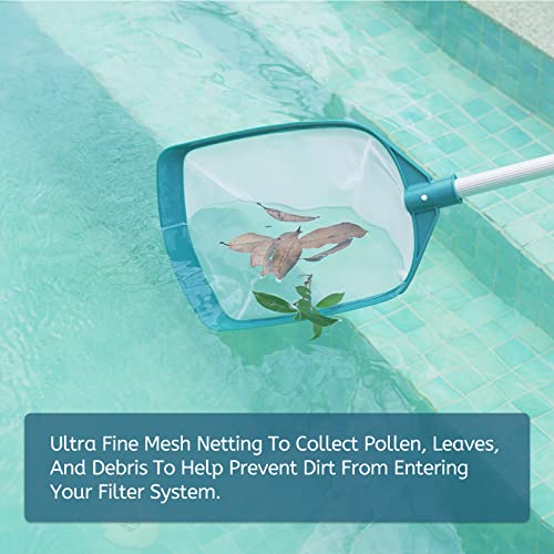 POOLWHALE Upgrades Swimming Pool Leaf Net Skimmer Rake with Adjustable Aluminum Pole and Nylon Medium Fine Mesh for Cleaning Swimming Pools, Hot Tubs, Spas and Fountains (Pack of 2) - size: Pool Skimmer with Pole (Pack of 2)