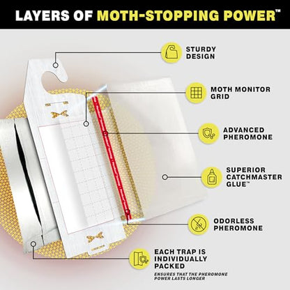 Catchmaster Clothing Moth Traps with Premium Extra Strength Odorless Pheromone Technology – XL Hardwood Design, Extra-Strength Glue – Traps & Targets Casemaking and Webbing Moths - 6-Pack - color: Hardwood
