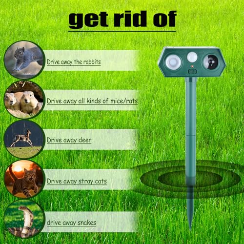 Cat Repellent Outdoor,Solar Animal Repellent Outdoor, Deer, Squirrel, Mouse Ultrasonic Repellent Etc,Devices Motion Detection Waterproof with LED Flash Lights for Yard Farm Garden (4)