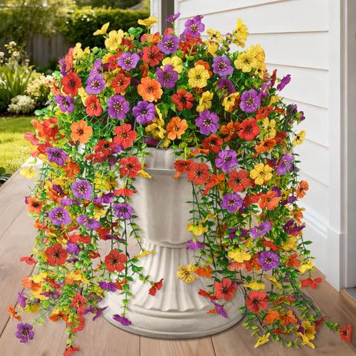Homsunny Artificial Hanging Flowers for Outdoor, 8PCS Fake Flowers - color: A01 Purple+red+orange+yellow