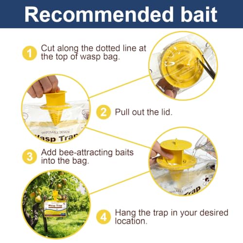 Wasp Traps Outdoor Hanging 6 Pack Disposable Yellow Jacket Traps Carpenter Bee Killer Bug Catcher Bags Outside Insect Control Farm Patio Lawn Garden
