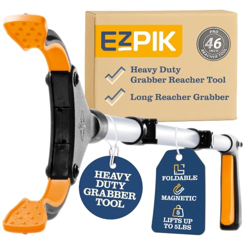 New 2026 EZPIK Pro 46" Foldable Grabber Reacher Tool for Seniors - Grabbers for Elderly Reaching Tool Heavy Duty Pickup Trash Picker Upper Equipment - Claw Grabber Stick for Reaching Aids - color: Silver, size: 46'' - 1 PK