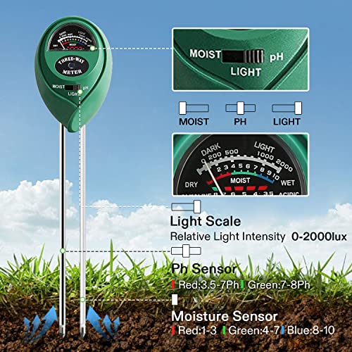 VIVOSUN Soil Tester, 3-in-1 Plant Moisture Meter Light and PH Tester for Home, Garden, Lawn, Farm, Indoor and Outdoor Use, Promote Plants Healthy Growth (Pack of 3) - size: Soil Tester (Pack of 3)