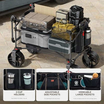 EVER ADVANCED Folding Push Wagon with Brakes, Portable Shopping Cart - color: Black