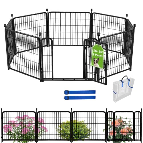 ADAVIN 24 in(H) Garden Fence with Gate, 8 Panels Total 19.7 Ft(L), Heavy Duty Iron Metal Animal Barrier Fence, Dog Fence Outdoor for Yard, Temporary Fencing, No Dig Garden Border Fencing - size: 8panels-24in(H)×19.7ft(L)