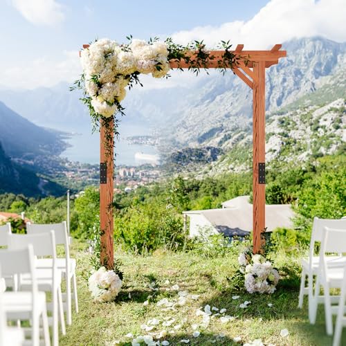 Giantex 7FT Wooden Garden Arbor Trellis, Wedding Arch for Ceremony - color: Walnut Brown, size: 67"W x 84"H