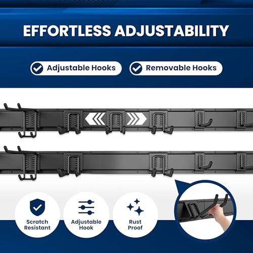 96'' All-Metal Garage Tool Organizer Wall Mount – Heavy-Duty Tool Rack Holds 960 lbs, Adjustable Hooks for Garage, Yard, and Garden Equipment - size: 96" Alloy Steel