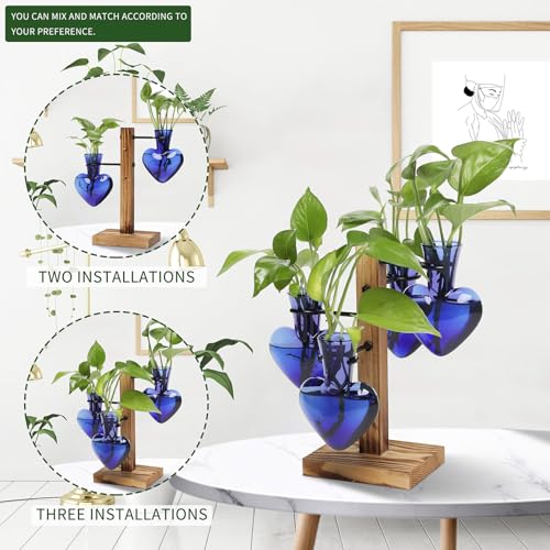 Plant Terrarium Propagation Stations with Wooden Stand - color: Deep Blue
