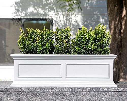 Veradek Brixton Series Window Box Planter - Rectangular Outdoor Planter - color: White, size: 11"H x 11"W x 36"L