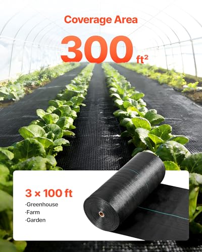 VEVOR 3x100FT 5oz Weed Barrier Fabric Heavy Duty, Landscape Fabric, Weed Blocker Fabric, Garden Weed Mat Lawn Fabric, Weed Control Fabric, Driveway Fabric, Ground Cover, Woven Landscape Cloth, Black - size: 3FT*100FT-5oz