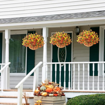 Artificial Flowers for Outdoors Faux Fall Hanging Baskets UV Resistant - color: G Orange Brown Yellow