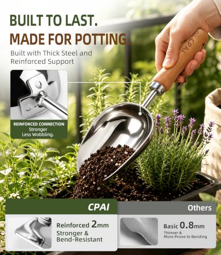 Garden Potting Scoop, Heavy Duty Soil Scoop with 2 mm Stainless Steel