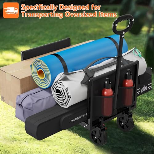 3 in 1 Wagons Carts Foldable with 360LBS Capacity, 120L Heavy Duty Collapsible Wagon, Utility Wagon Cart with Wheels for Grocery, Camping, Shopping, Beach, Garden Black - color: Black, size: 120L