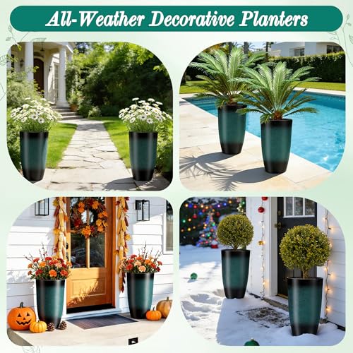 Autodaya 24" Tall Large Outdoor Planters for Plants Set of 2, Faux Ceramic - color: Gradient Turquoise-24"h