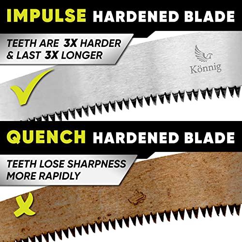Konnig Professional Heavy Duty Pruning Saw, Comfort Handle with Saw Blade Enclosure - Japanese Design Hand Saw with FREE Garden Gloves - size: Razor Sharp 14.1" Curved