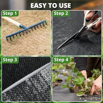 GOTGELIF Weed Barrier Fabric 4x100ft Heavy Duty, Ground Cover with 20 Pegs - size: 3.2oz-4ftx100ft with 20 pegs