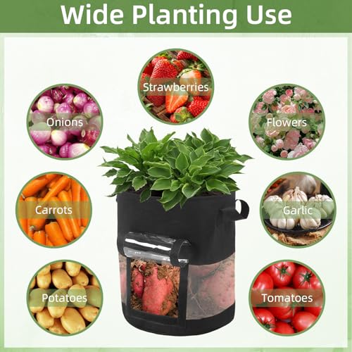 6 Pack 10 Gallon Visible Potato Grow Bags, Thickened Nonwoven Fabric Pots Potato Growing Containers with Handles & Visible Flap, Plant Grow Bags for Growing Potatoes, Tomatoes, Flowers, and Vegetables - size: 10 Gallon