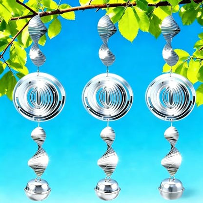 9 PCS Stainless Steel Bird Deterrent – 3D Wind Spinner with Bells, Visual & Sound Bird Scarer, Reflective Wind Chimes to Keep Woodpeckres, Pigeons, Crows Away, Garden Decor for Yard Patio Farm