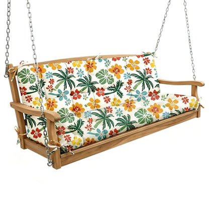 Oxford Fabric Swing Cushions with Backrest & Tie Straps for Patio Bench - color: Tropical Red