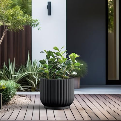 Kante Accent Round Pedestal Black Concrete Planter 14" Dia, Outdoor - color: Black, size: 14"w x 11.8"h