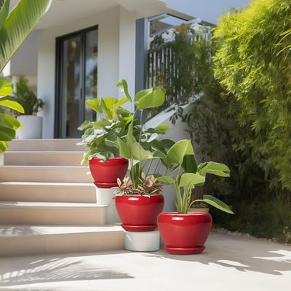Ceramic Plant Pots, 10+8+6 Inch Ceramic Planters, Bright Red - color: Bright Red