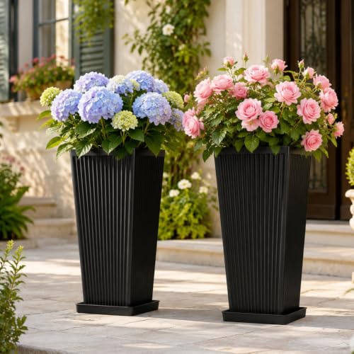 NicBex 24" Tall Planters for Outdoor Plants Set of 2 Square Fluted,Black - color: Black