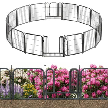 Decorative Garden Fence 36ft (L)×32in (H) with 14 Panels 2 Gate Outdoor, No Dig Rustproof Wire, Metal Animal Barrier Fencing for Yard Patio Flower Bed,（Black-Silver） - size: 32in(H)x36ft(L)